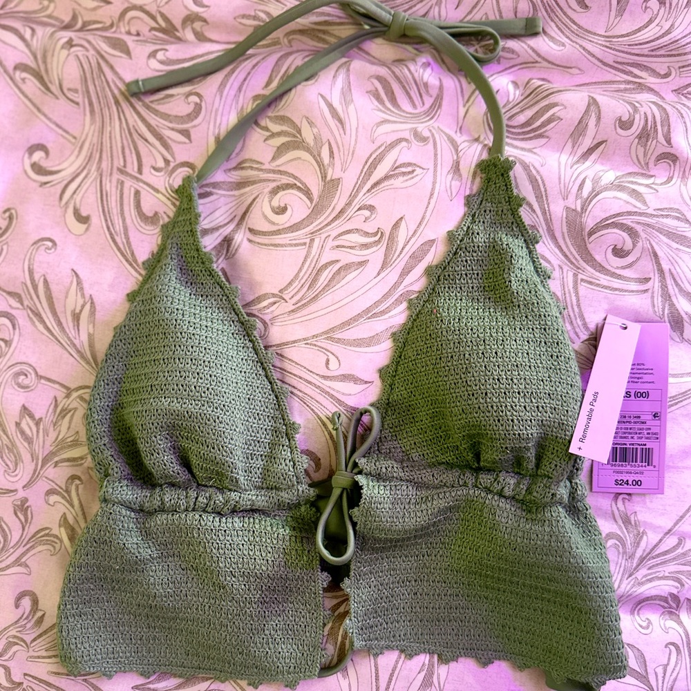 Women's Crochet Tie-Front Longline Bikini
Top - Wild Fabl Soft Green XXS
